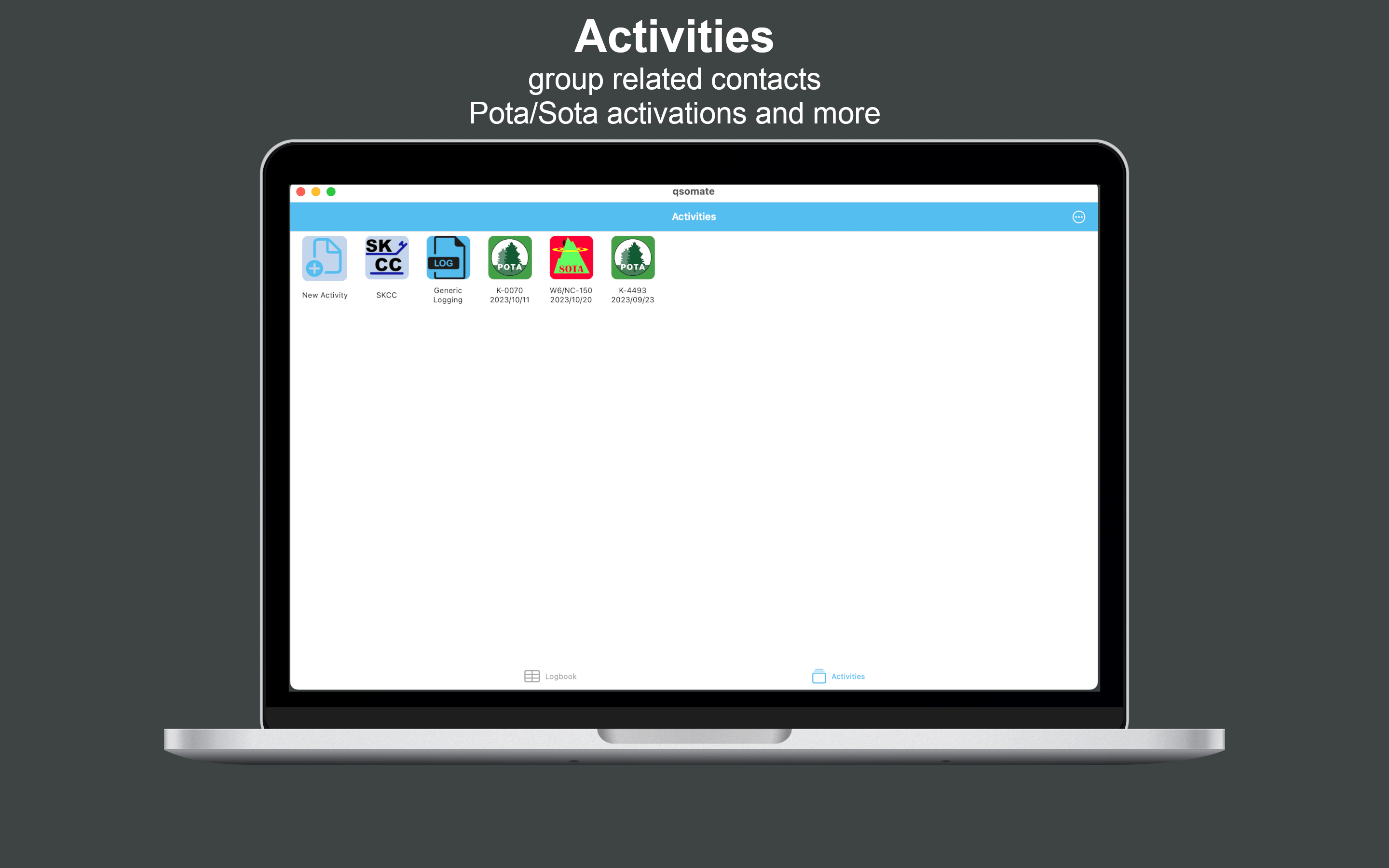 QSOMate activities screen on Mac