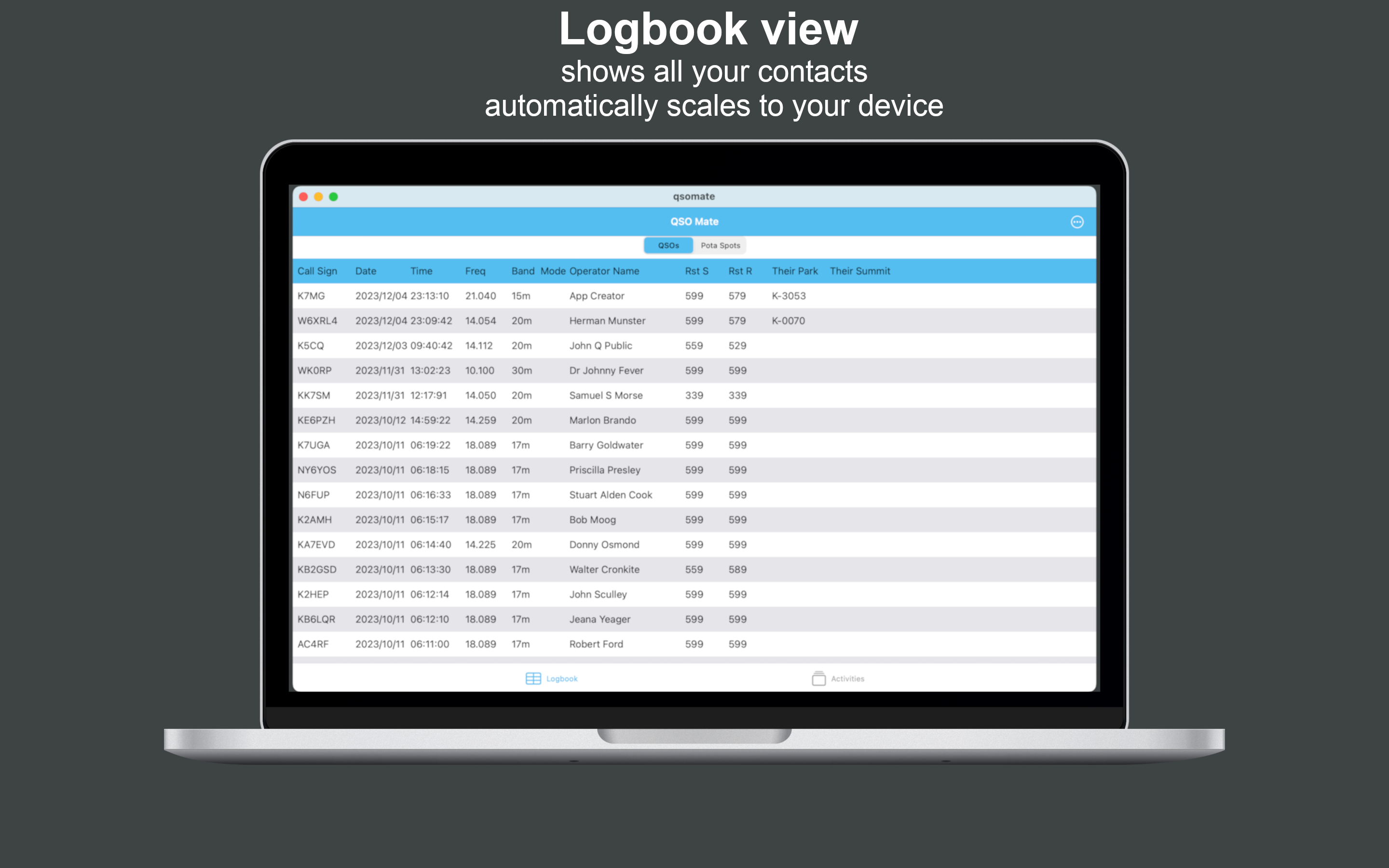 QSOMate logging screen on Mac